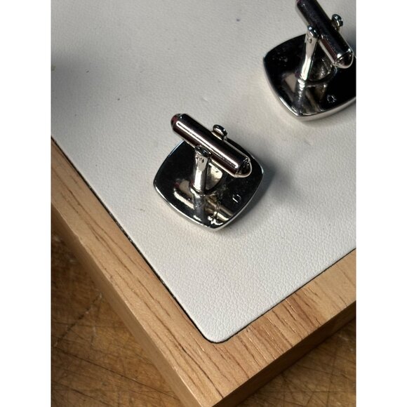 Silver & Black Round Cufflinks With Polished Finish & Swivel Backing - Picture 8 of 13